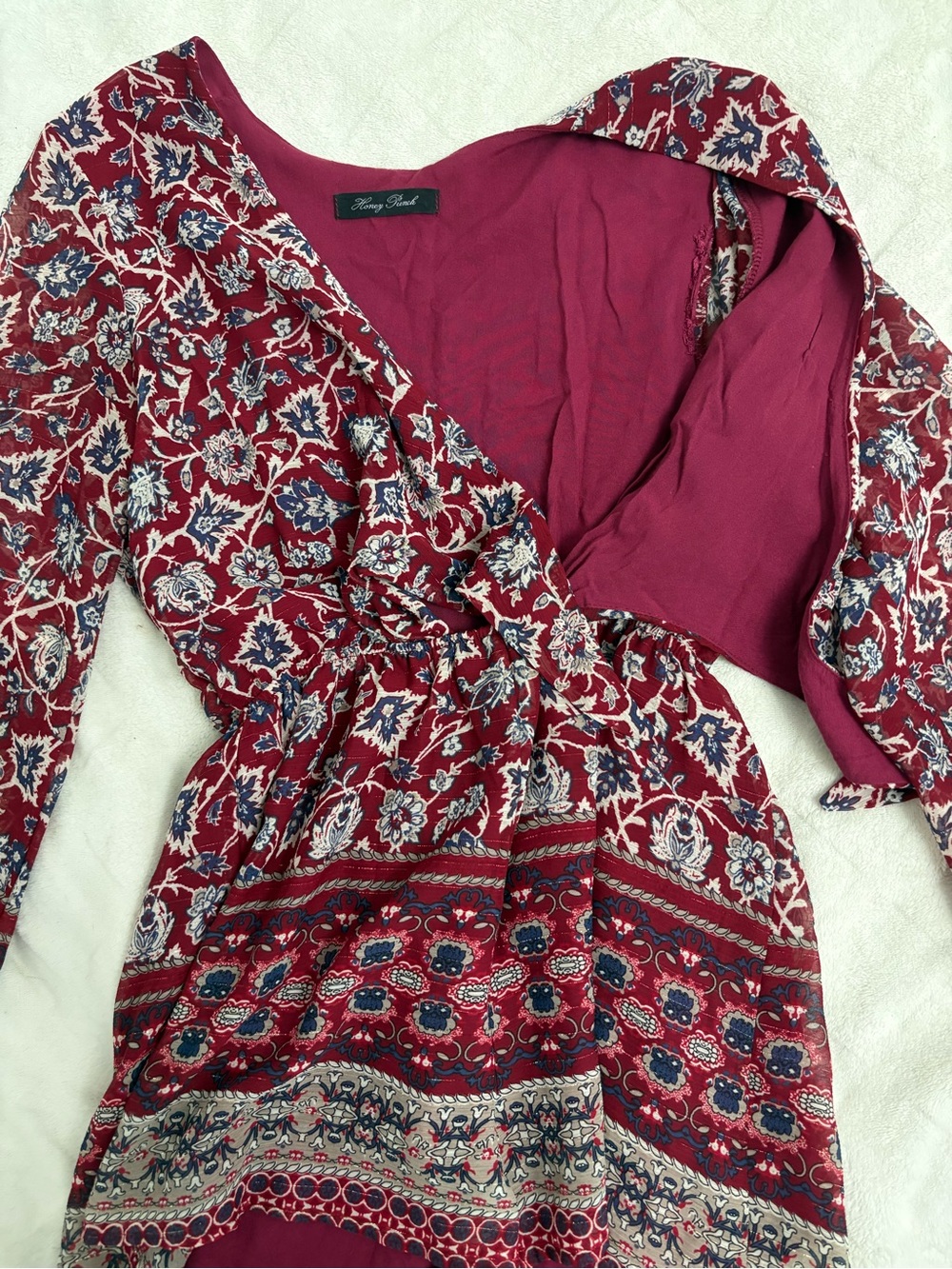 Women's Burgundy Floral Tie-Front Romper by - Picture 2 of 3